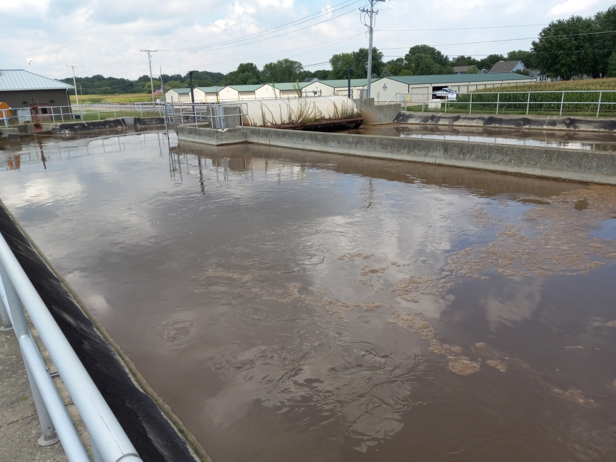 Pictured above is an oxidation ditch during the anoxic stage of the aeration process during wastewater treatment
